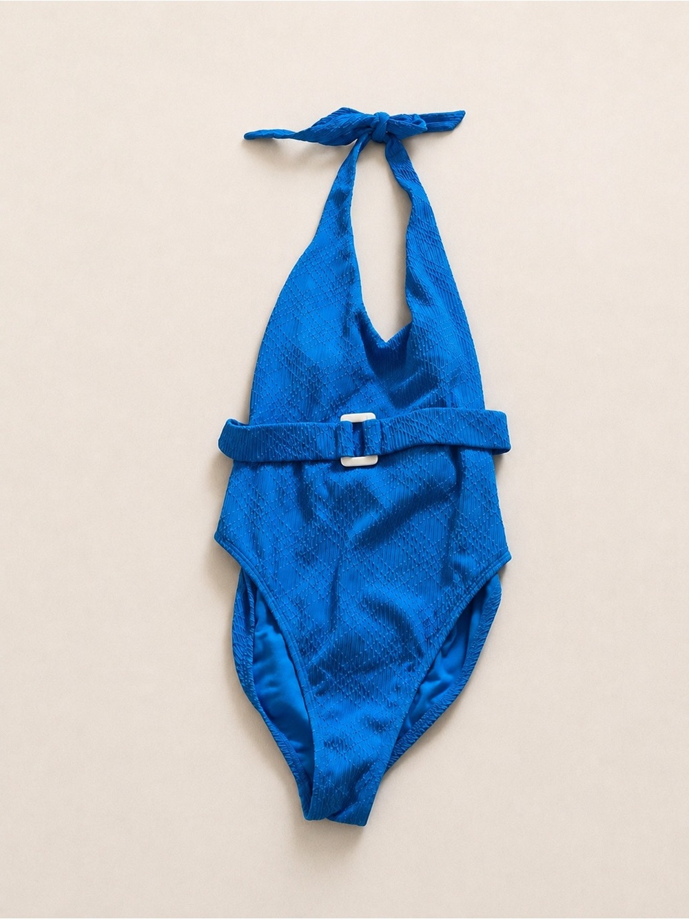 Blue Halter One-Piece Swimsuit with Belt Vacation Resort M Coastal Chic